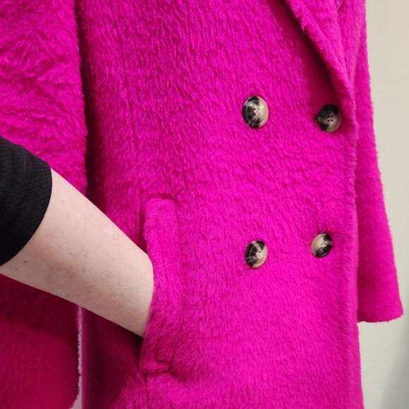 💥UBER GORGE!💥Tailored Double-Breasted Brushed Wool Blend Coat in Fuchsia Pink - Picture 10 of 15